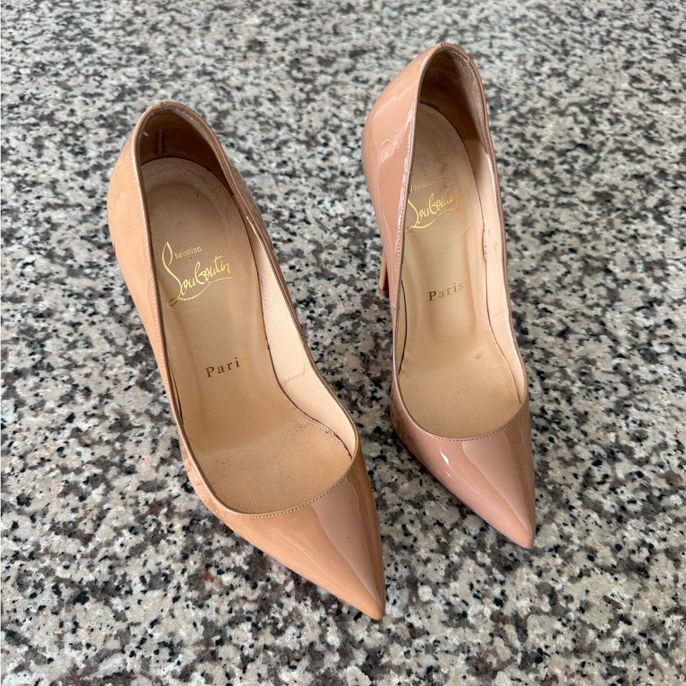 Christian Louboutin Patent Nude Pointed-Toe Pumps 100% authentic full box